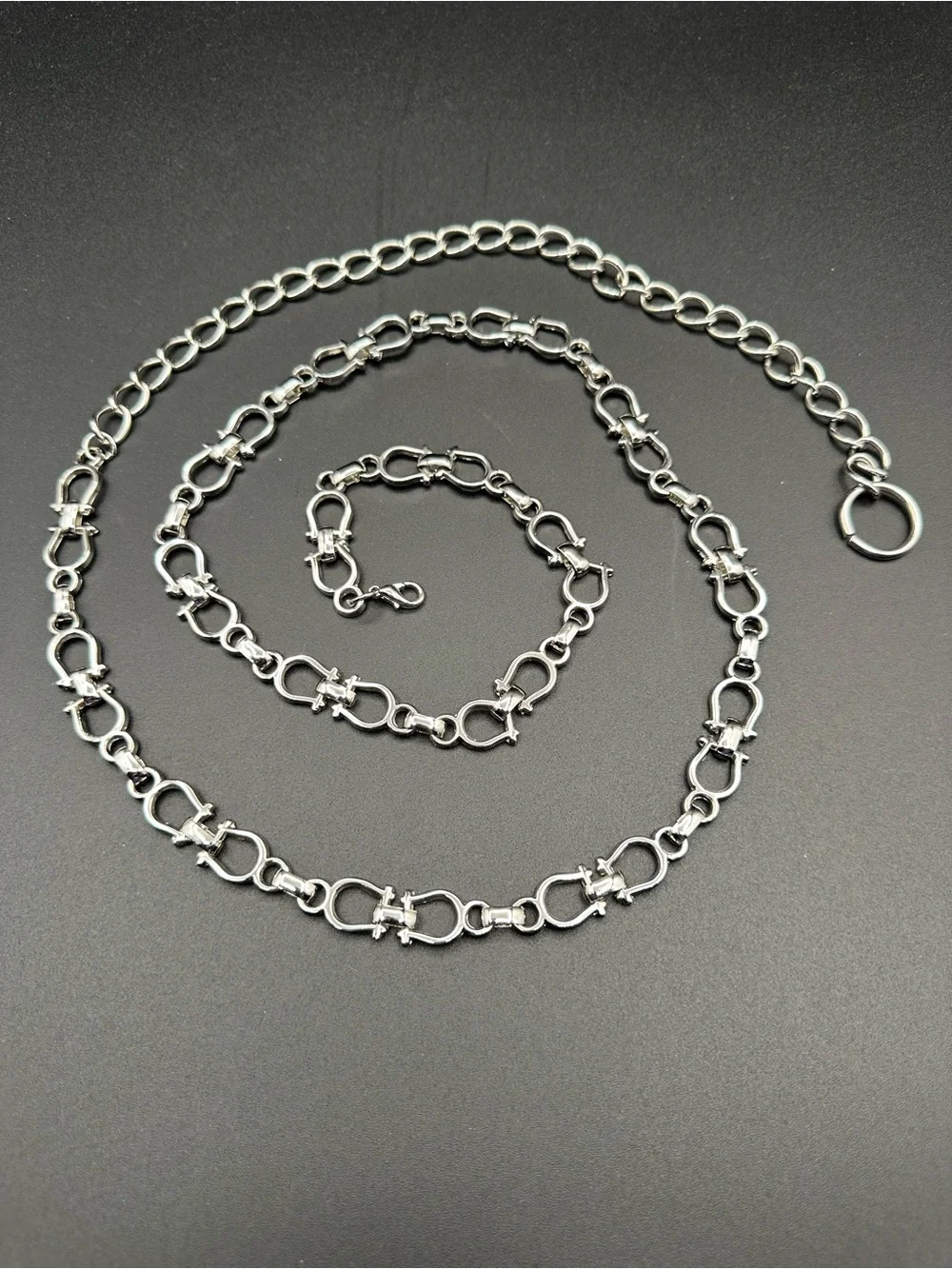 Equestrian Chain Belt – Silver Tone Snaffle Bit Links, Adjustable 33